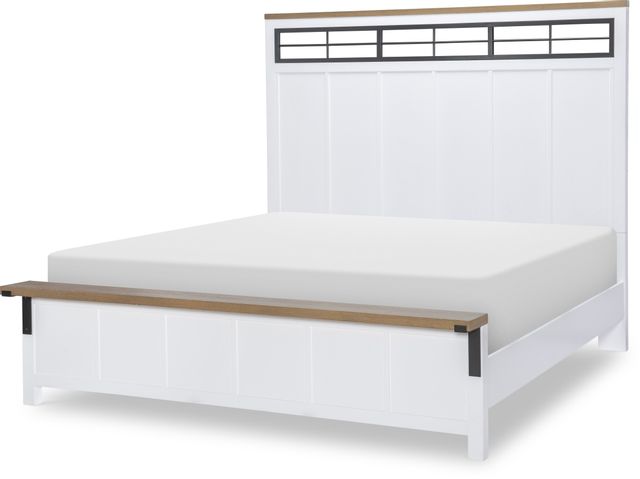 Legacy Classic Franklin Harvest Oak/Natural White Painted Queen Window Panel Bed with Footboard Bench