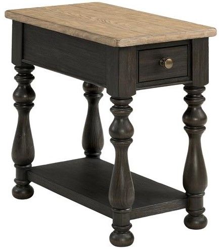 Riverside Furniture Barrington Antique Oak Chairside Table with Matte Black Base