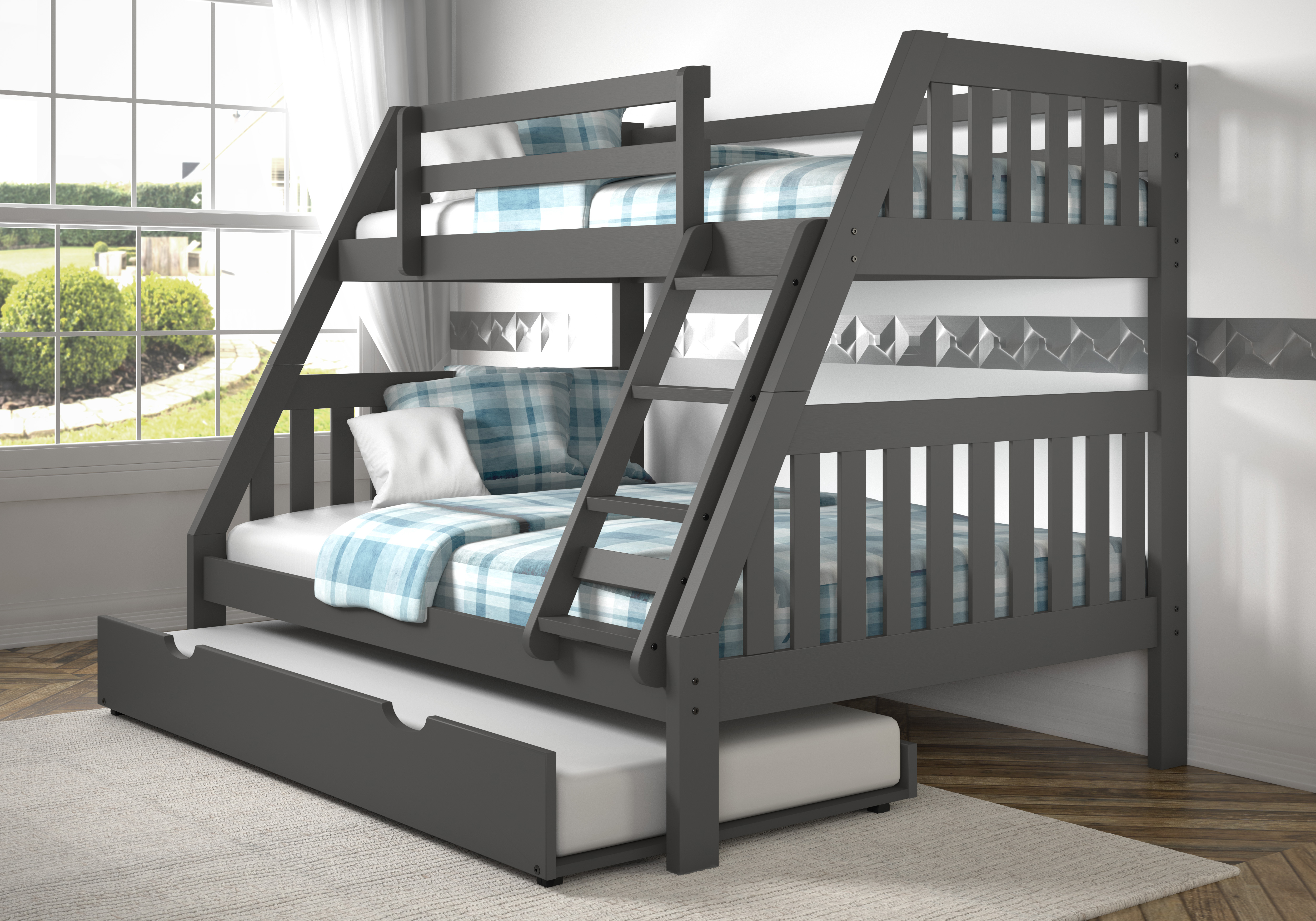 Donco Trading Company Mission Twin Over Full Bunk Bed with Twin Trundle Bed