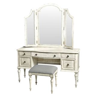 Steve Silver Co. Highland Park Cathedral White Vanity Desk & Mirror