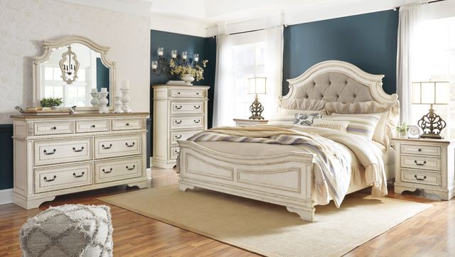 Signature Design by Ashley® Realyn Chipped White King Upholstered Panel Bed 6