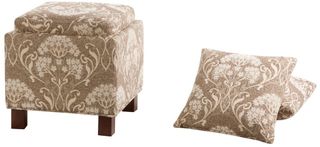 Olliix by Madison Park Taupe Shelley Square Storage Ottoman with Pillows
