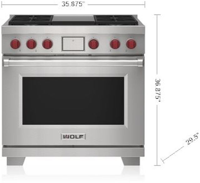 Wolf® 36" Natural Gas Stainless Steel Freestanding Dual Fuel Range-1