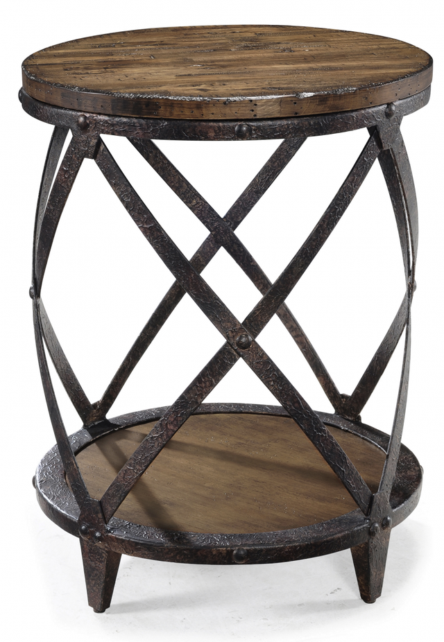 Magnussen Home® Pinebrook Distressed Natural Pine Round Accent Table-0