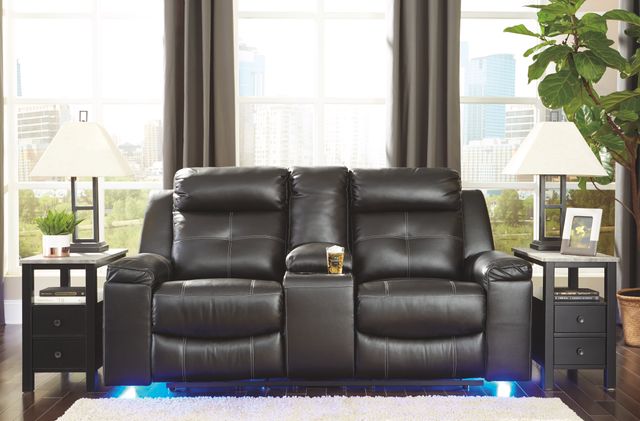 Signature Design by Ashley® Kempten Black Double Reclining Loveseat with Console 7