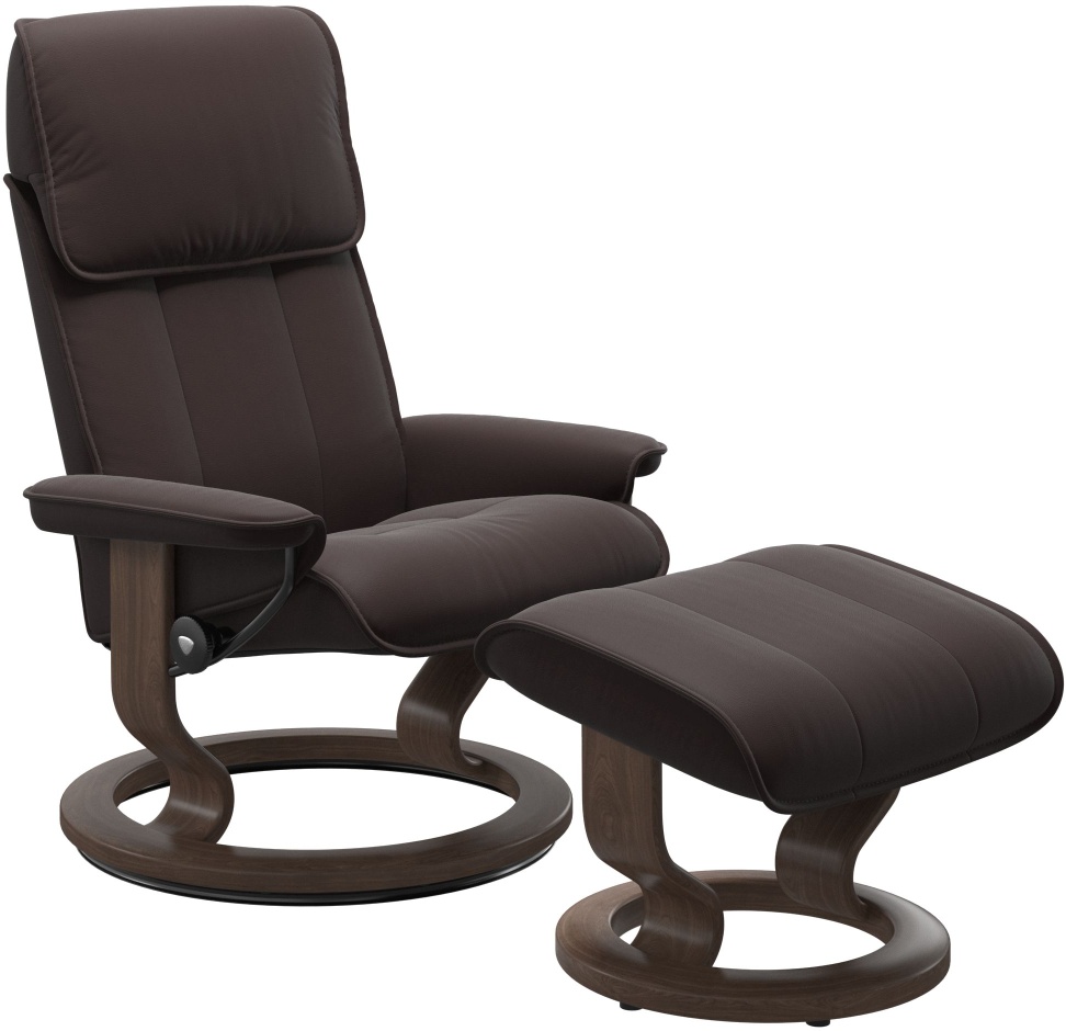 Stressless® by Ekornes® Admiral Medium All Leather Chocolate Chair with Footstool