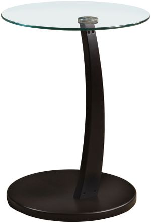 Accent Table, C-Shaped, End, Side, Snack, Living Room, Bedroom, Laminate, Tempered Glass, Brown, Clear, Contemporary, Modern