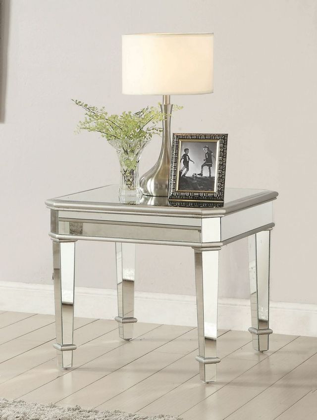 Coaster® Cassandra Silver Square Beveled Top End Table 1