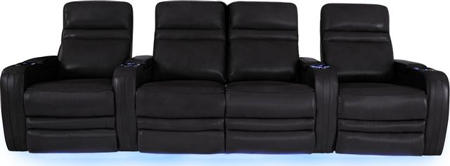 RowOne Cortés Home Entertainment Seating Black 4-Chair Row with Loveseat