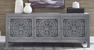 Liberty Furniture Marisol Weathered Honey & Soft Wash Gray Finish 65" 3 Door Accent TV Stand