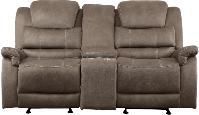 Homelegance® Shola Brown Double Reclining Glider Loveseat with Center Console