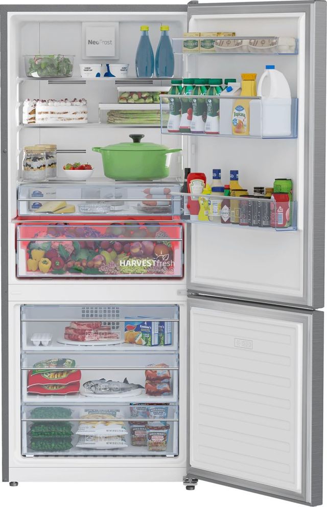 Beko 14.0 Cu. Ft. Fingerprint-Free Stainless Steel Counter Depth Bottom Freezer Refrigerator  1