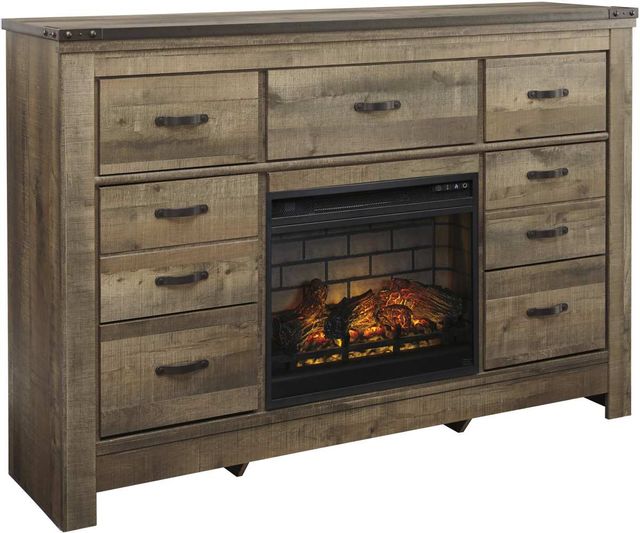 Signature Design by Ashley® Trinell Rustic Brown Dresser with Electric Fireplace