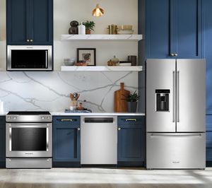 KitchenAid 4 Piece Kitchen Package with a 23.8 Cu. Ft. Stainless Steel with PrintShield™ Finish Counter Depth French Door Refrigerator