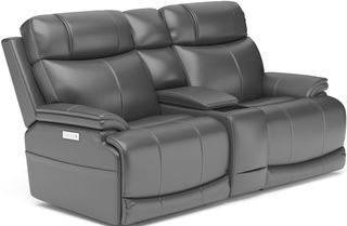 Flexsteel® Logan Black Power Reclining Loveseat with Console and Power Headrests and Lumbar