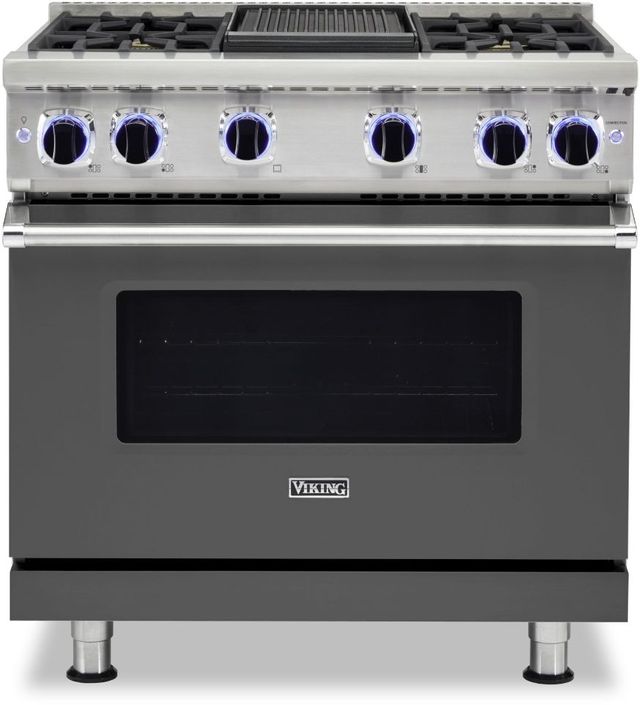 Viking® 7 Series 36" Damascus Grey Pro Style Natural Gas Range with 12" Reversible Griddle