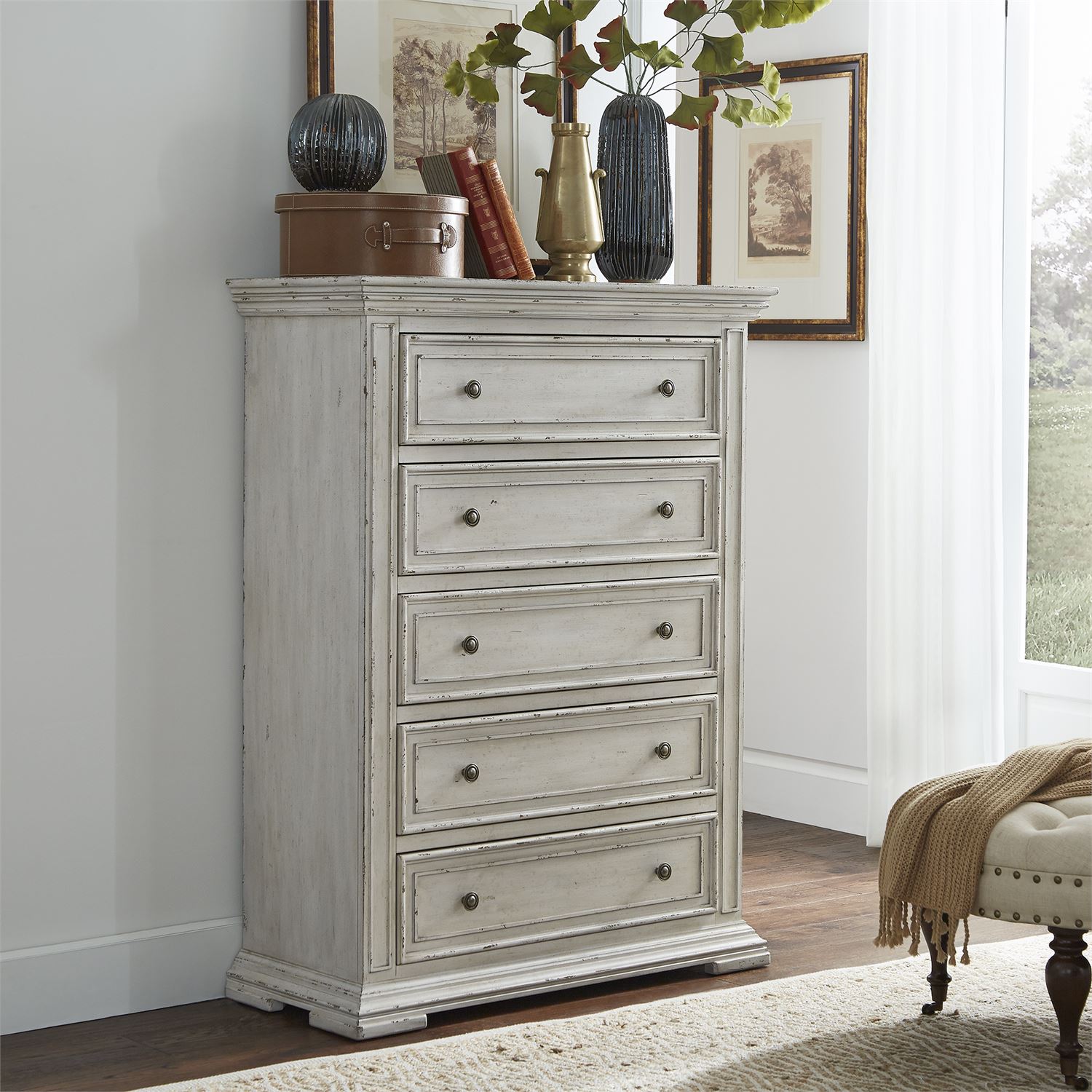 Liberty Furniture Big Valley Whitestone Finish with Heavy Distressing 5 Drawer Chest