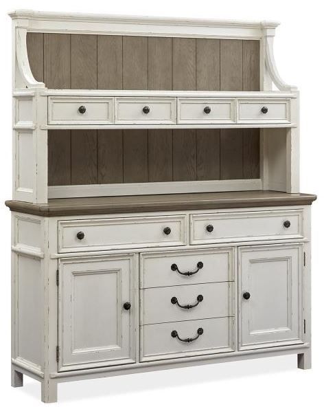 Magnussen Home® Bellevue Manor Bisque and Weathered Shutter Buffet with Hutch 1