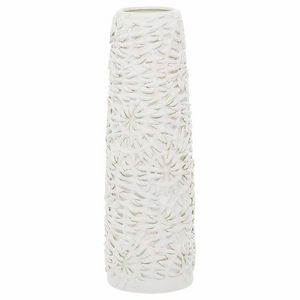 Uma Home White Ceramic Floral Embossed Vase