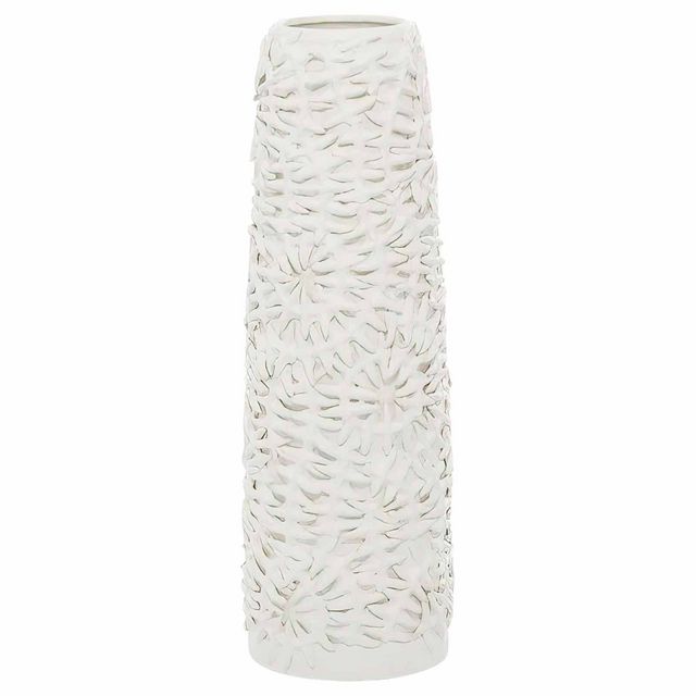 Uma Home White Ceramic Floral Embossed Vase-0
