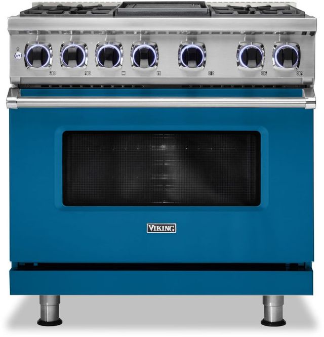 Viking® 7 Series 36" Alluvial Blue Pro Style Dual Fuel Liquid Propane Gas Range with 12" Reversible Griddle