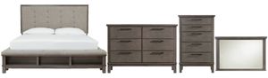 Benchcraft® Hallanden 4-Piece Gray California King Storage Panel Bed Set