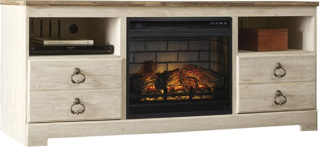 Signature Design by Ashley® Willowton Whitewash 64" TV Stand with Electric Fireplace-0