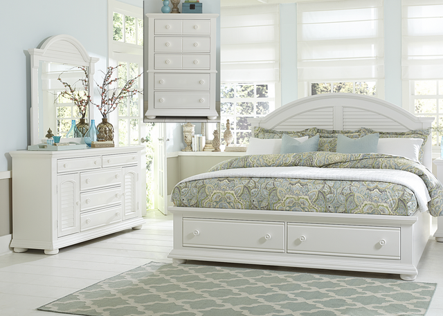 Liberty Summer House l 4-Piece Oyster White Queen Storage Bedroom Set