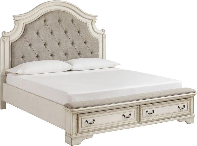 Signature Design by Ashley® Realyn Chipped White Queen Upholstered Bed 0