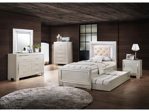 Elements International Platinum 3-Piece Champagne Full Youth Bedroom Set with Trundle