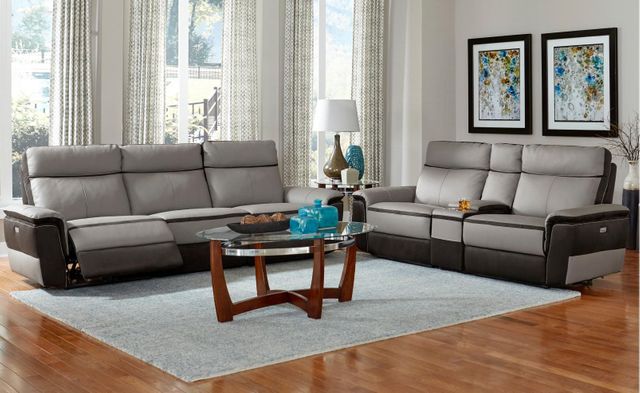 Homelegance® Laertes Charcoal/Taupe Gray Power Double Reclining Love Seat with Center Console 2