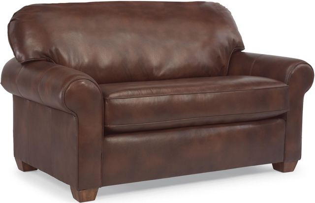 front angled view of a brown leather flexsteel sofa sleeper