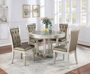 Furniture of America® Adelina 5-Piece Champagne/Warm Gray Round Dining Table Set