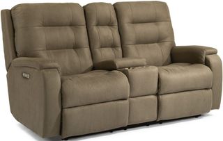 Flexsteel® Arlo Fossil Power Reclining Loveseat with Console and Power Headrests