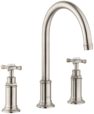 AXOR Montreux Brushed Nickel Widespread Faucet 180 with Cross Handles and Pop-Up Drain, 1.2 GPM