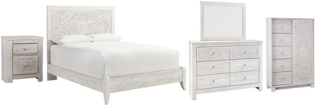 Signature Design by Ashley® Paxberry 5-Piece Whitewash King Panel Bed Set-0