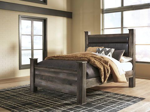 Signature Design by Ashley® Wynnlow 5 Piece Rustic Gray Queen Upholstered Poster Bedroom Set 4