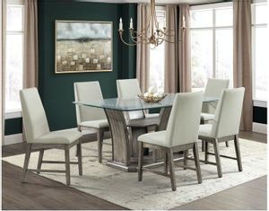 Elements International Dapper Grey/Glass Dining Table With 6 Chairs Set