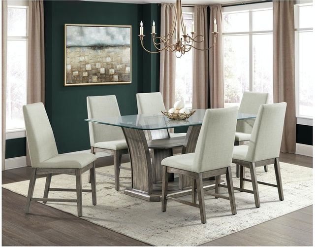Elements International Dapper Grey/Glass Dining Table With 6 Chairs Set-0