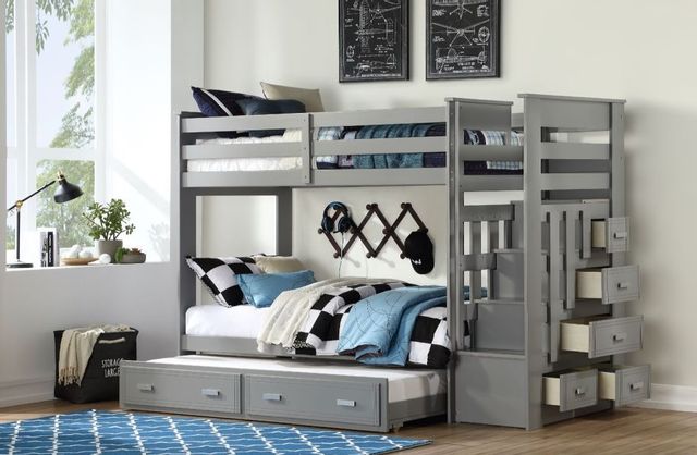 Acme Furniture Allentown Gray Twin Twin Bunk Bed With Trundle 37870 Texas Mattress And More