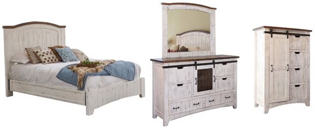 International Furniture Direct Pueblo 4-Piece Brown/White Queen Bedroom Set
