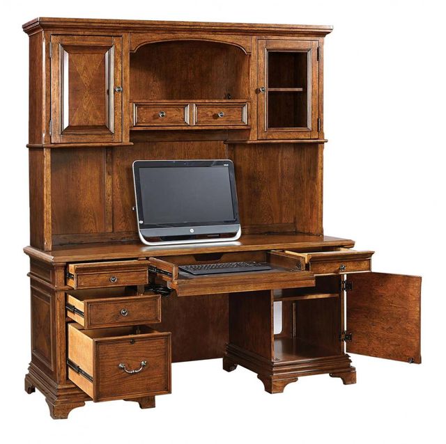 Aspenhome® Hawthorne Carmel Brown 66" Credenza Desk with Hutch 2