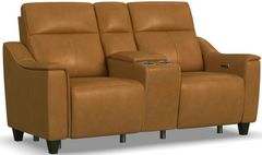 Flexsteel® Walter Honey Power Reclining Loveseat with Console and Power Headrests