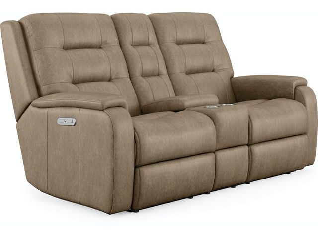 Flexsteel® Arlo Driftwood Power Reclining Loveseat with Console and Power Headrests 0