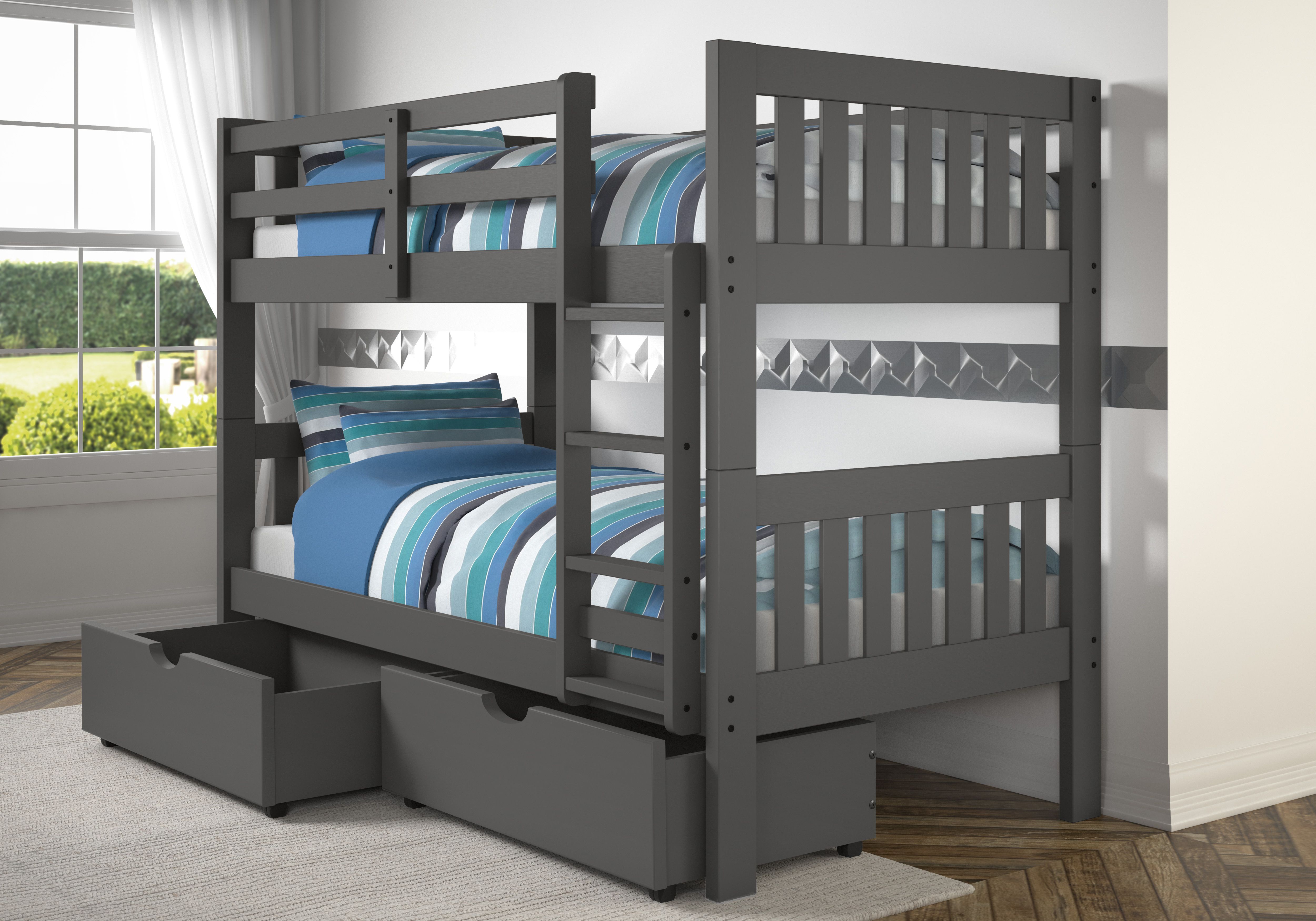 Donco Trading Company Mission Twin/Twin Bunk Bed with Dual Under Bed Drawers