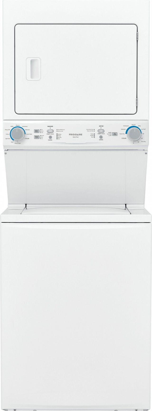 Frigidaire® 3.9 Cu. Ft. Washer, 5.6 Cu. Ft. Dryer White Electric Stack Laundry 1