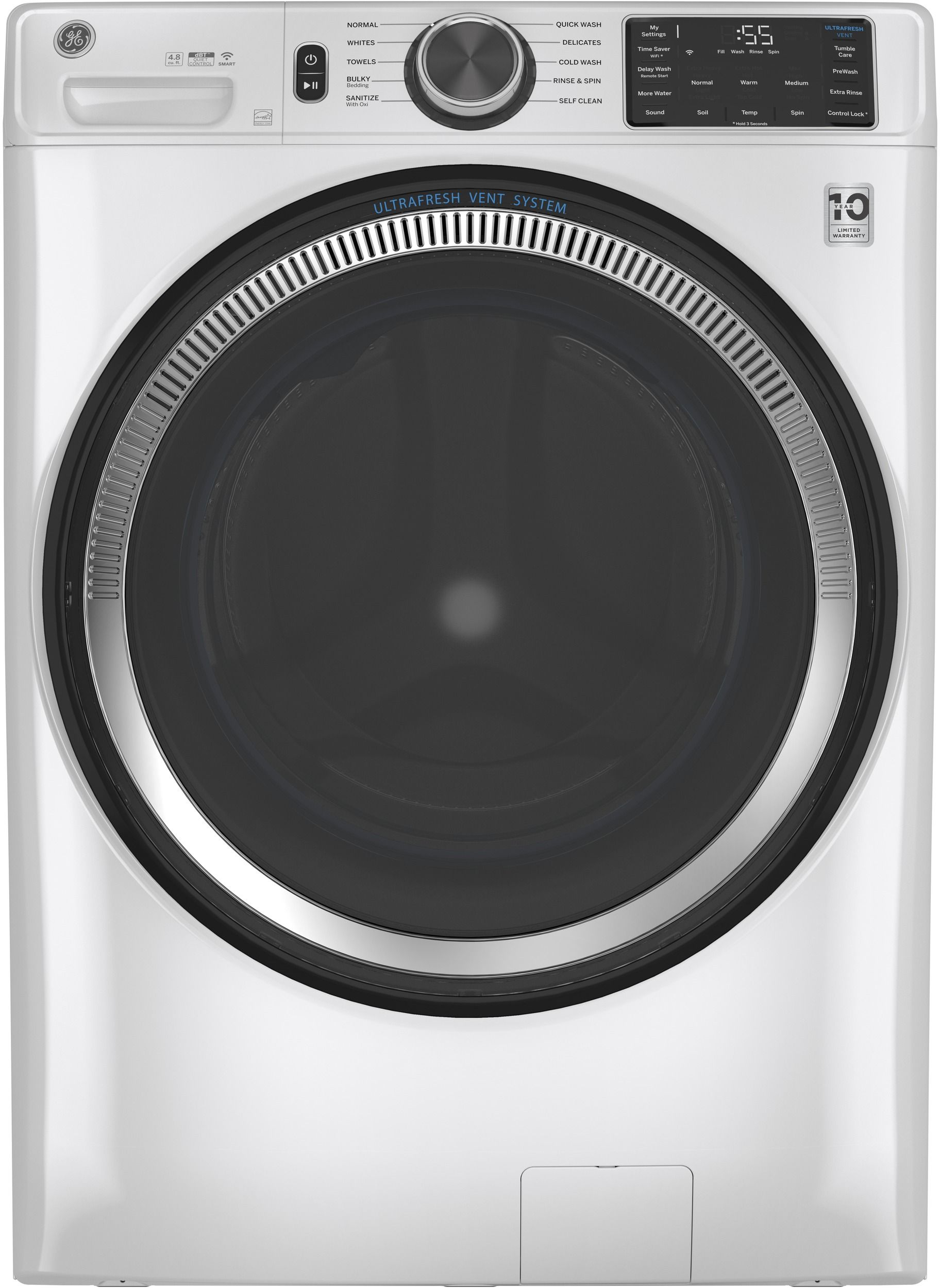 GE® 4.8 Cu. Ft. White Smart Front Load Washer-GFW550SSNWW