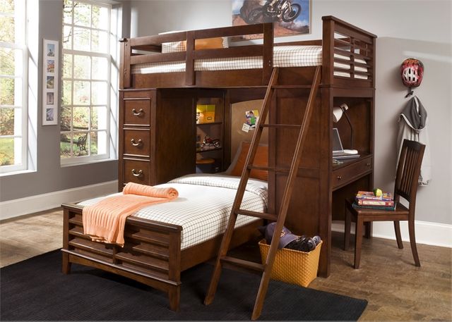 Liberty Chelsea Square Burnished Tobacco Youth Bedroom Loft Bed with Desk