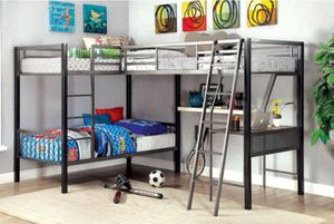 Furniture of America® Ballarat Black/Gray L-Shaped Twin/Twin Triple Bunk Bed