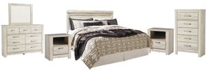 Signature Design by Ashley® Bellaby 6-Piece Whitewash King Panel Headboard Bed Set